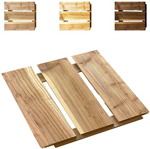 Floranica Holzfliese Terrassenfliese Massives Lärchenholz 30 x 30 cm 28 Stück / 2,5 m² Unbehandelt Balkonfliesen Fein Geriffelt Bodenbelag mit Drainage Balkon-Bodenbelag für Outdoor