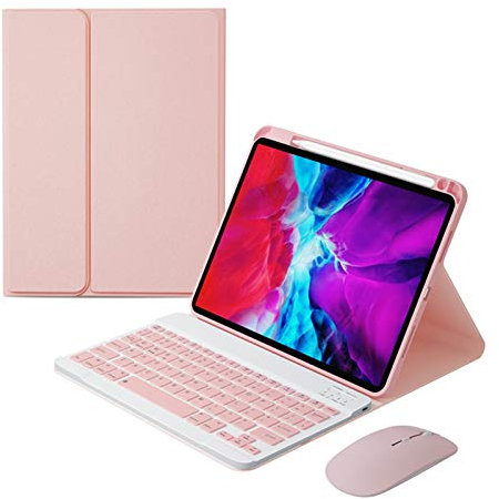 HAODEE Per iPad Air 5 10,9 Pollici di Custodia con Porta Tastiera Mouse Bluetooth a Matita Bluetooth A2072 A2316 A2324 A2325 (Color : BFHK Pink N Mouse, Size : PRO 11 2018 2020)
