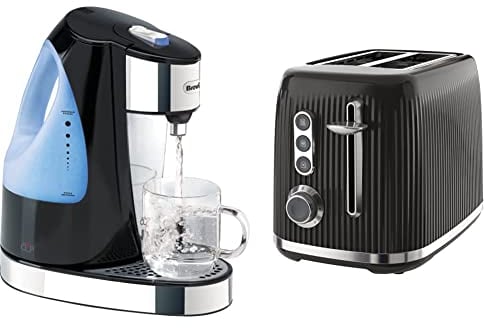 Breville HotCup Hot Water Dispenser | 3kW Fast Boil |1.5L | Energy-efficient use | Gloss Black [VKJ142] & Bold Black 2-Slice Toaster with High-Lift and Wide Slots | Black and Silver Chrome [VTR001]
