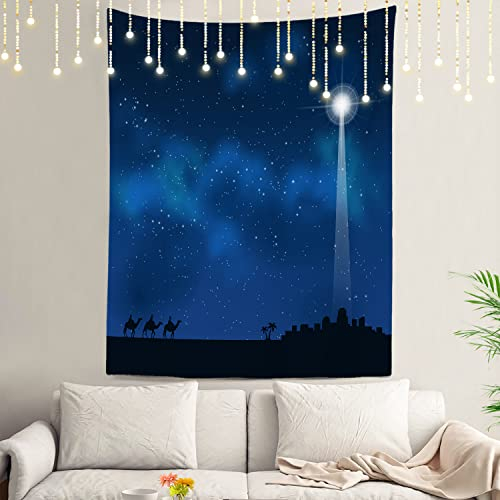 Shrahala Blue Night Baby Wall Tapestry, Star Wall Hanging Large Tapestry Decoration Polyester Fiber White Hem Around for Dorm Room Bedroom 59.1 x 51.2 in
