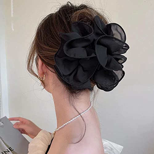 Große Chiffon-Rosen-Haarklammer, Band, Seidenblumen-Haarschleife, Kiefer-Haarspangen, starker Halt, große Klammern für Frauen