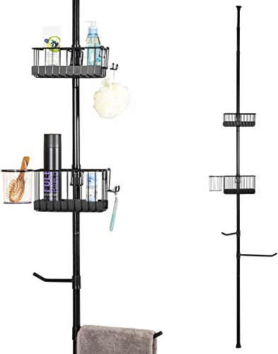 bremermann Teleskop-Badregal, 2 Körbe, 2 Handtuchstangen, Teleskop-Stange bis max. ca. 290 cm (schwarz)