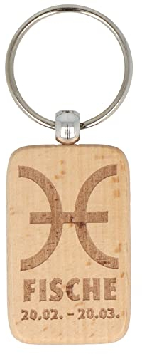 Spruchreif | Schlüsselanhänger mit Gravur „Sternzeichen Fisch“ und Datum | Schlüsselanhänger aus Holz | Geschenk für Männer und Frauen | Sternzeichen Geschenke