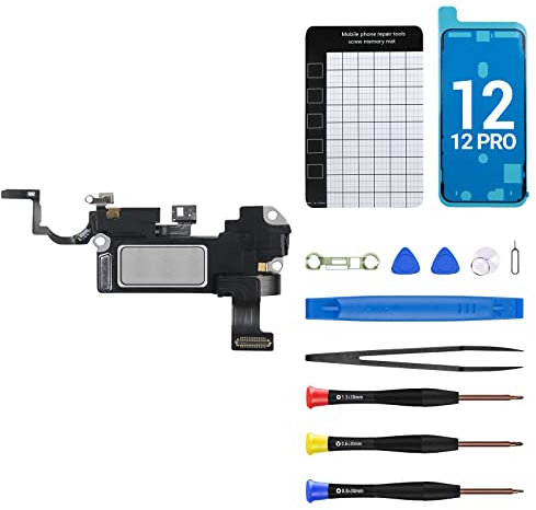 for iPhone 12 Ear Speaker Replacement for iPhone 12 Pro Repair Kit NEW Front Earpiece Module with Proximity Sensor Ambient Light Sensor Part Flex Cable Connector Fix Tool for A2172 A2402 A2403 A2404