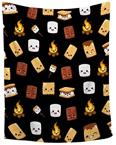 Sofcozlush Niedliche S'Mores Decke Marshmallow-Keksdecke, schwarz, weich, flauschig, Flanell-Fleece-Überwurf, Decke für Couch, Essensdecke, 127 x 101,6 cm für Kinder