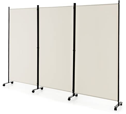 GIANTEX Paravent Raumteiler innen auf Rollen Trennwand Sichtschutz 3 teilig 262x180 cm Raumtrenner klappbar Spanische Wand freistehend mit Breiten Füßen Stellwand aus Stoff Privatschutz