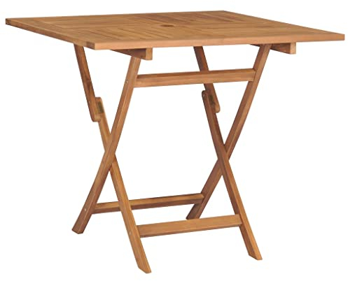 FIRBNUS Table basse pliante 85 x 85 x 76 cm avec trou pour parasol - Ronde - Pour jardin, balcon, salle à manger, extérieur, table d'appoint, table basse, cuisine - En teck massif