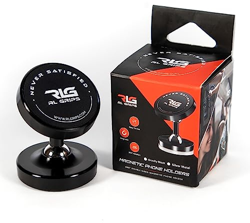 RL Grips® Magnetischer Fitnessstudio-Halter mit Doppelseite – Mobiler Magnet mit 360°-Drehung mit 2 Metallaufklebern – Handyhalter für Fitnessstudios oder Metalloberflächen (schwarz)