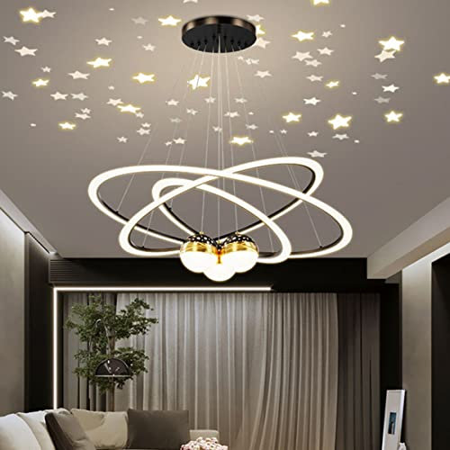 Bellastein Moderne Gold Kronleuchter, Dimmbare LED Pendelleuchte mit, höhenverstellbare Deckenleuchte, Esstisch, Esszimmer, Schreibtisch, Schlafzimmer (schwarz, 40cm+60cm+80cm)