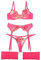 Aranmei Set di Lingerie da Donna 4 Pezzi con Reggiseno con Ferretto in Pizzo Ricamato Floreale con Perizoma Fasce per Cosce e Reggicalze, Rosa Fluo, XS