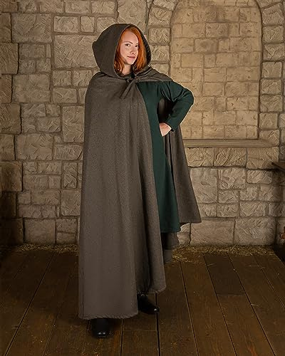 MYTHOLON Harun Umhang aus Wolle, Oliv, Kapuzenumhang, Umhang mit Kapuze, Mittelalter, LARP, Cosplay, Wikinger