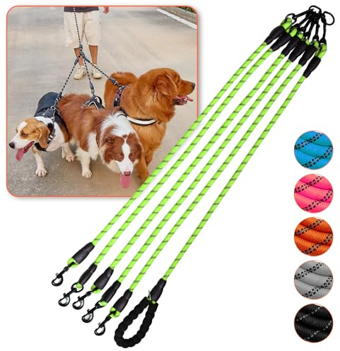 5-in-1-Hundeleine, 360°-Drehgelenk, reflektierend, bequem, für Spaziergänge und Training, für 5 Hunde, Rosa