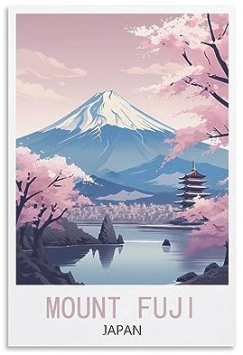Mount Fuji Japan Vintage Reiseposter Landschaft 30 x 45 cm Wandkunstdruck Leinwand Kunst Poster Moderne Familie Schlafzimmer Dekor Poster