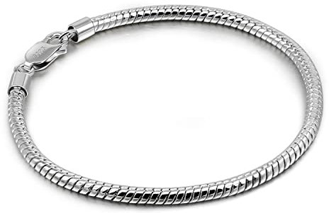Dankadi Bracelet en Forme Serpent 3MM 4MM en 925 Argent, 6.3 - 9.5 Gourmette Maille Ronde Chaîne Serpentine Doré 16-24CM Cadeau de Bijoux Fête Anniversaire pour Homme Femme (7.1, 3MM)