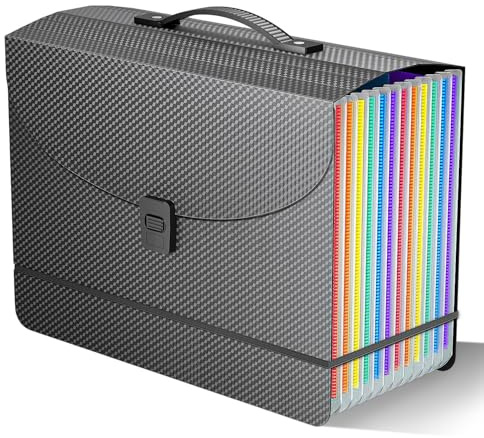 File Organiser Document Organiser Box Files Folder with Handle,13 Pockets Document Folders for Paperwork A4,Concertina File Expanding Filing Box A4 Folder,Paper Receipt and Bills Organiser, 2 x Tabs