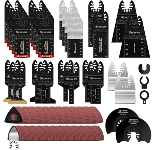 MaxAwe 155Stk Oszillierendes Sägeblätter Kit, Multitool Sägeblatt-Set mit C-Clip Adapter, professionelles Oszillierwerkzeug Zubehör Multifunktionswerkzeug