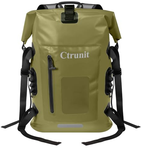 Ctrunit 32L Wasserdichter Trockener Beutel-Rucksack, Dauerhafte trockene Tasche für Bootfahren/Wandern/Angeln/Kajak/Kanu Fahren/Rafting/Schwimmen/Camping (Armeegrün)