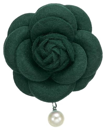 PATIKIL Broches en Forme de Fleur de Camélia, Broches Vintage en Tissu avec Perles Artificielles, Élégantes Épingles Florales pour Femmes, Chapeau, Robe, Chemise, Cravate, Vert Foncé
