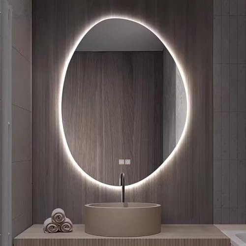 Teardrop LED Spiegel, Unregelmäßiger Badezimmerspiegel Mit 3 Farben Beleuchtung, Anti-Beschlag Schminkspiegel, 40x60cm/50x70cm/60x80cm/70x90cm, Sma(Size:40x60cm/15.7X23.6in,Color:3 colours + anti-fog)