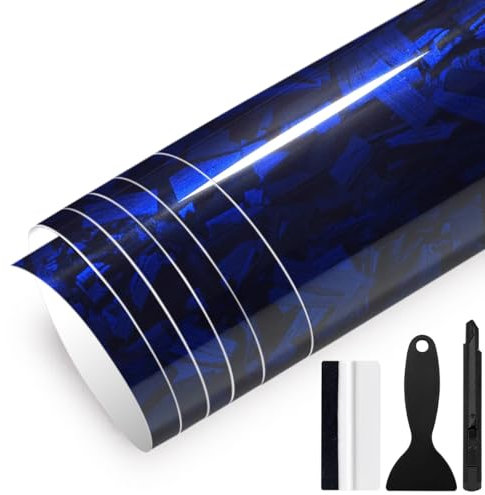 GRTHTATI 150cm x 30cm Forged Carbon Autofolie Selbstklebend Auto Folie Blasenfrei mit Luftkanälen Carbonfolie für Auto & Motorrad (Blau Glanz, 30cm x 150cm)