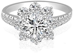 Skcess 9 Karat Weißgold Ring Weiß Moissanit Runden, Trauringe Blume Ringe Frauen Größe 66 (21.0)