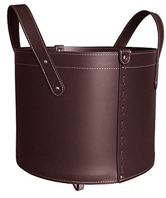 LIMAC Design TONDA portalegna in cuoio per caminetti e stufe, borsa porta legna da ardere da interno, con comode maniglie e ruote gommate, prodotto in Italia. Marrone Scuro