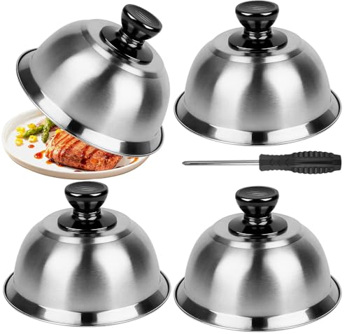 LUFEIS Campana para Hamburguesas, 4 Piezas Tapa para Hamburguesas, Cubierta para Hamburguesas, Campana para Hamburguesas de Acero Inoxidable, para Hamburguesa, Bistec, Queso (16 x 10 cm)