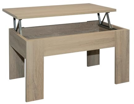 Acomoda Textil – Mesa de Centro Elevable para Almacenamiento de Madera. Mesita Amplia y Cómoda para Salón y Comedor 46x90x50 cm. (Cambria G)