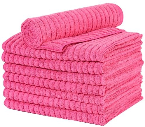 gryeer Microfibre Tea Towels, Thick, Soft, Super Absorbent and Lint Free Kitchen Towels, 45 x 65 cm, Pack of 8, Pink