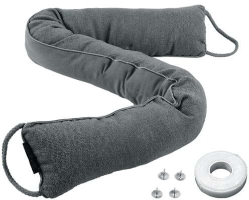 Hongbaite 1-Pack 91 x 8 cm Heavy Under Door Draught Excluder Cushion Draft Wind Stopper for Doors Window with Hanging Loops - Gray