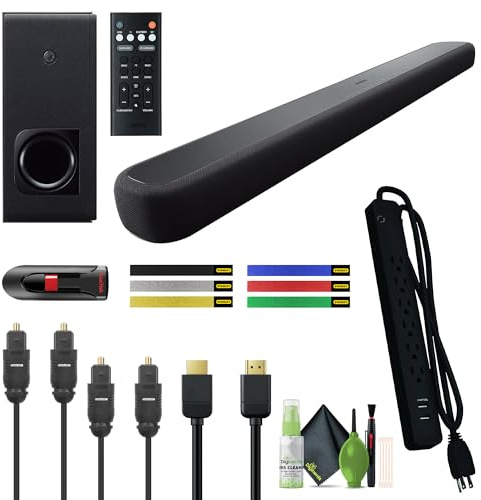 Yamaha Audio YAS 209BL Soundbar mit kabellosem Subwoofer, integriertem Alexa, WLAN und Bluetooth, 2.1-K-Soundbar-System, virtuelle 3D-Surround-Soundbars für TV-Bundle mit 32 GB USB + mehr