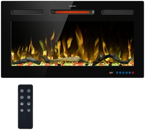 Kentsky 91.5cm WiFi Electric Fireplace Inserts, Recessed and Wall Mounted Fireplace Heater W/Adjustable Flame Color & Brightness, Thermostat, 9H Timer, App and Remote Control, 750/1500W