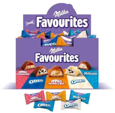MILKA Favourites - Assortiment de Chocolats 108 Chocolats Individuels - 5 Recettes : MMMAX Cheesecake, Oreo Lait, MMMAX Caramel et Noisette, Oreo blanc, Milkinis - A Offrir ou Partager - Boîte de 1 kg