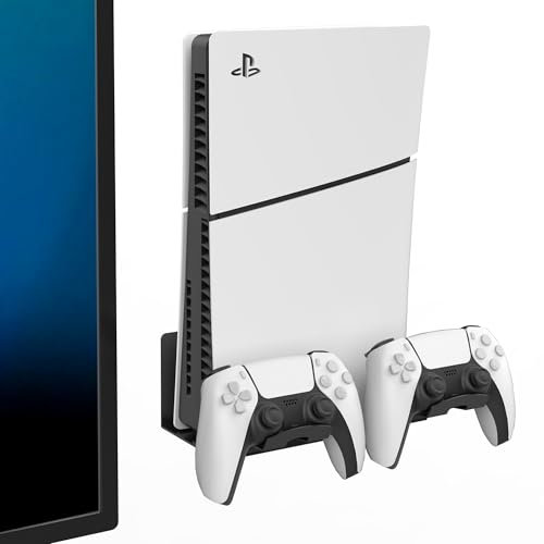 Monzlteck Universal Game Console Wall Mount + 2 Controller Holders, Compatible with PS3, PS4 Pro/Slim, PS5 Slim/Pro, Xbox 360/One S/One X