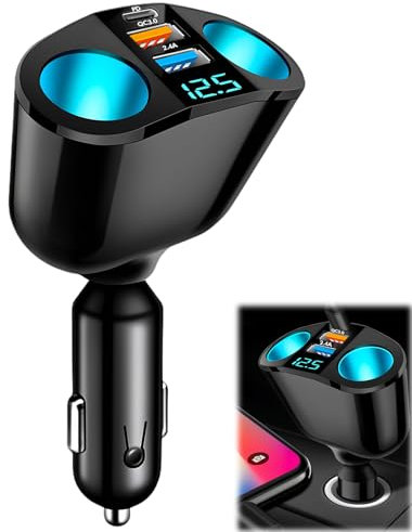 Sdoppiatore Accendisigari Auto 120W, Presa Doppia Accendisigari 12V/24V con QC3.0, Porta USB PD, USB 2.4A, Rotazione 360°, Auto Caricabatterie USB C per Telefoni, Tablet, GPS e Dispositivi Elettronici