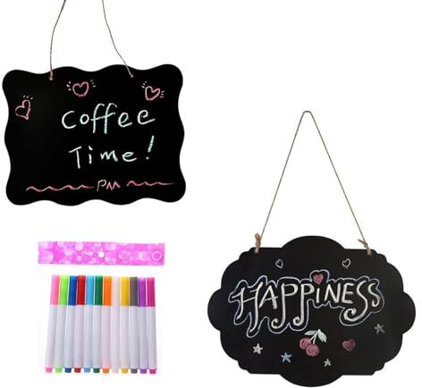 YFaith 2 Stück Kreidetafel zum Aufhängen, 25 x 20cm Kleine Tafeln zum Beschriften, Doppelseitige Schilder zum Beschriften mit 12 Textmarkern, Tafel zum Aufhängen für Restaurant, Büro, Klassenzimmer