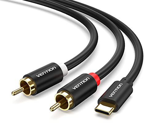 VENTION Cable de audio USB C a 2X RCA Tipo C a 2RCA Cable adaptador estéreo, cable doble con conector RCA a Y para teléfono, tableta, altavoz, amplificador, DVD, TV (3.28FT/1Meter) (6.56FT/2Meter)