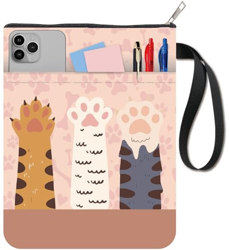 CRASPIRE Custodia per Libri con Artiglio di Gatto con Cerniera 11 x 8.7 Pollici Protezione per Libri Tascabili in Tessuto Lavabile Tasca Extra Tasca per Regali per Compagni di Classe Libri Bifacciali