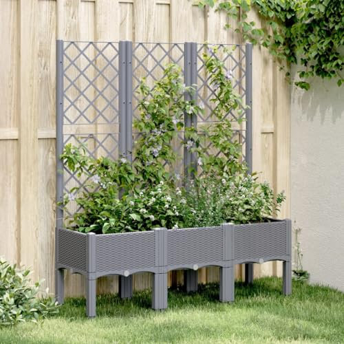 Somanki Pflanzkübel mit Rankgitter Grau 120x40x142 cm PP, Blumentopf Gross, Blumenkasten Balkon, übertopf, Pflanzkasten, Flowerpot, Kräuterbeet Für Die Küche, Vertikalbeet - 367926