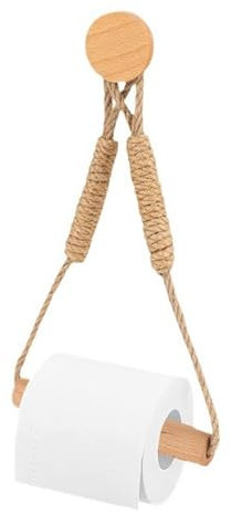 OUDQFCJ Support pour Rouleau de Papier Toilette sans perçage, Auto Adhésif, Porte-Papier Salle de Bain Toilette Mural, Dérouleur Papier Toilette, Corde en Bois, Anneau De Serviette Rustic (1 pièce)