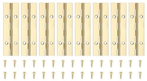 PATIKIL 4x1.2 Inch Piano Hinge,8 Pcs 304 Stainless Steel Continuous Hinge with Holes for Piano Gate Door Wooden Storage Box Cabinet Boat,Gold