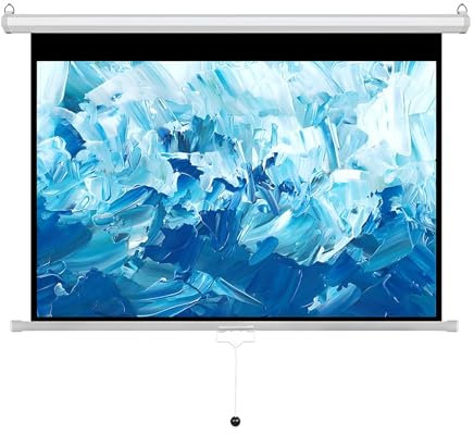 XOBRJQZ Manual Pull-Down Retractable Projector Screen 16:9 HD Projection Screen, Portable Roll Down Ceiling Projector Screen for Home Theater, Cinema, Office(60 inch)