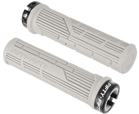 FIFTY-FIFTY Mountain Bike Grips, Single Lock-on MTB Handlerbar Grips, Soft and Comfortable, Non-Slip Locking Bicycle Handle for All Mountain, Enduro, Downhill (Light Grey)