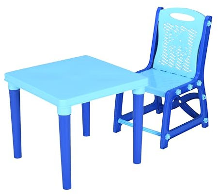 A406 Plastic Children's Table and Chair Set, Indoor Outdoor Activity Furniture, Table + 1 chair Blue and Yellow (Light Blue)