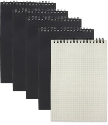 Aacehlh 4 Pack Graph Paper Notebook, A5 Top Wirebound Grid Spiral Notebook,5.8 x 8.3,160 Pages Grid Paper,Grid Notepad for Students, Math, Engineering (Black)