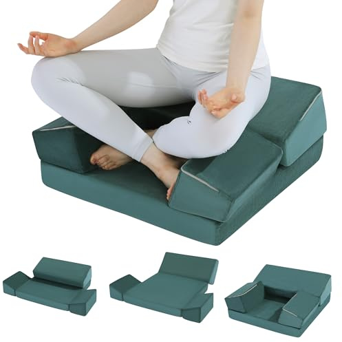 HOMBYS Large Meditation Cushion Foam Meditation Pillows for Sitting on Floor, Yoga Pillow for Adult, Meditation Mat with 2 Knee Cushions and Hip Support-3 Shapes for Different People (Green)