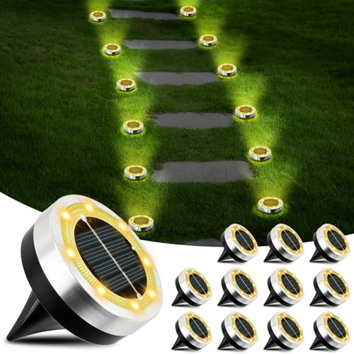 Focenat 12 Stück Solarlampen für außen,8 LED Solar Bodenleuchten Aussen,Solarleuchten für außen,Wasserdicht Solarlampen,für Garten,Rasen,Gehweg,Patio,Auffahrt