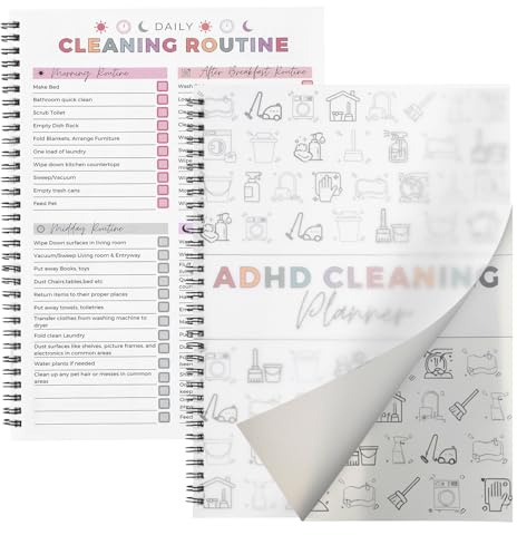 ADHD Cleaning Planner‌, Cleaning Plan Schedule and Checklist‌ for Adults and Teens, Adhd Cleaning and Organizing Planner, Daily Weekly Monthly Checklist for Home, Reusable ‌DIY Household Cleaning