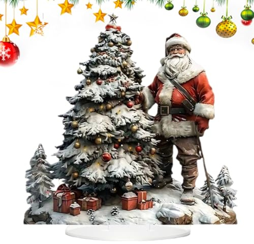 Nubamzy Santa Figurines for Christmas 2D Acrylic,Christmas Desktop Ornament - Collectible Santa Ornament for Home Fireplace Indoors Windowsill Table Dining Workplace Porch