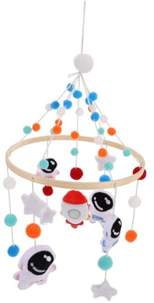 LIFKOME Weltraum Babybett Mobile mit Astronaut und Raketen Windspiel Handgefertigtes Filz Mobilé Babyzimmer Deko für Kleinkinder Beruhigende Klangmelodie Pflegeleicht